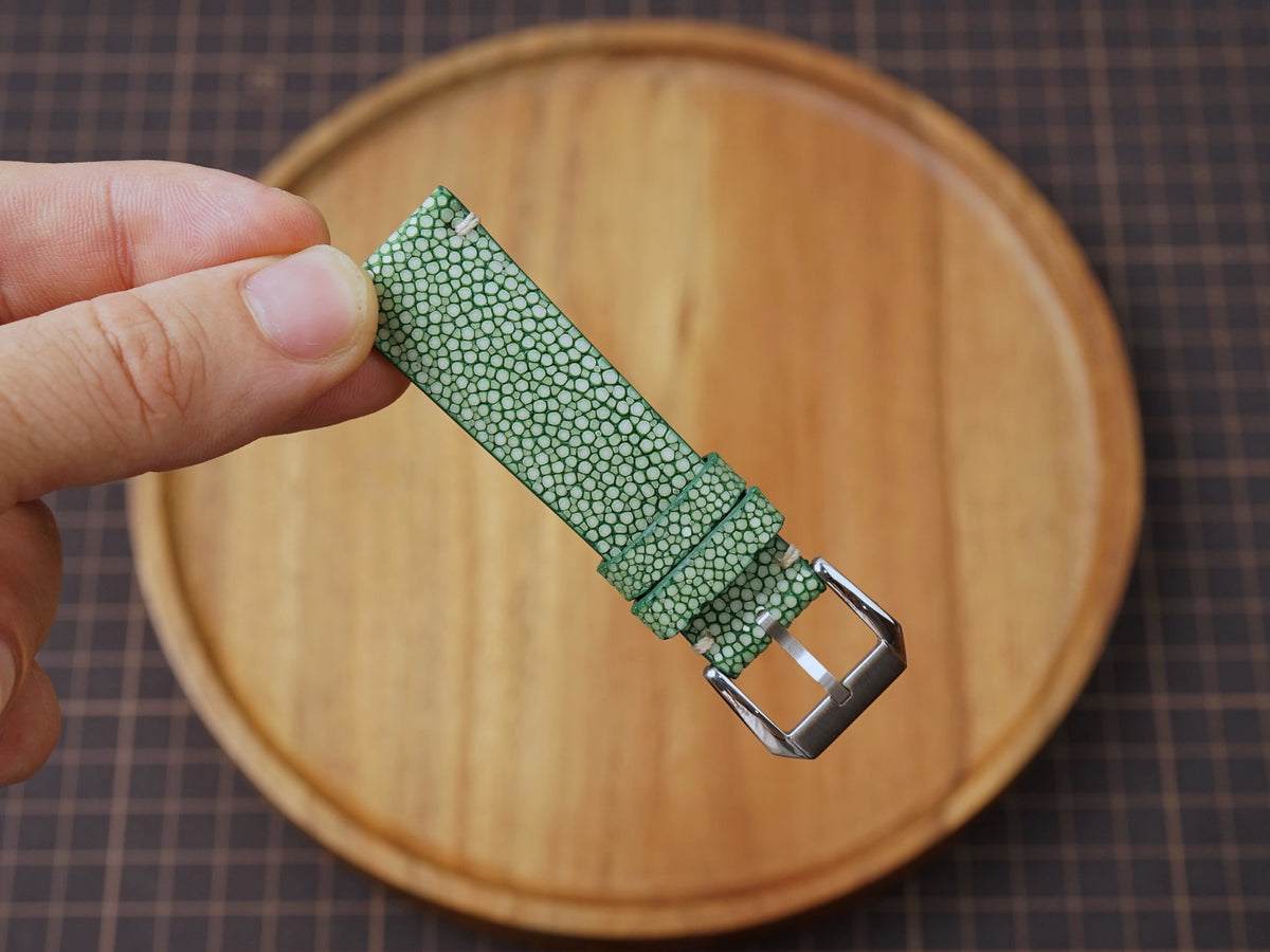 Bespoke No Pearl Olive Stingray Leather Watch Strap, Dress Watch Strap
