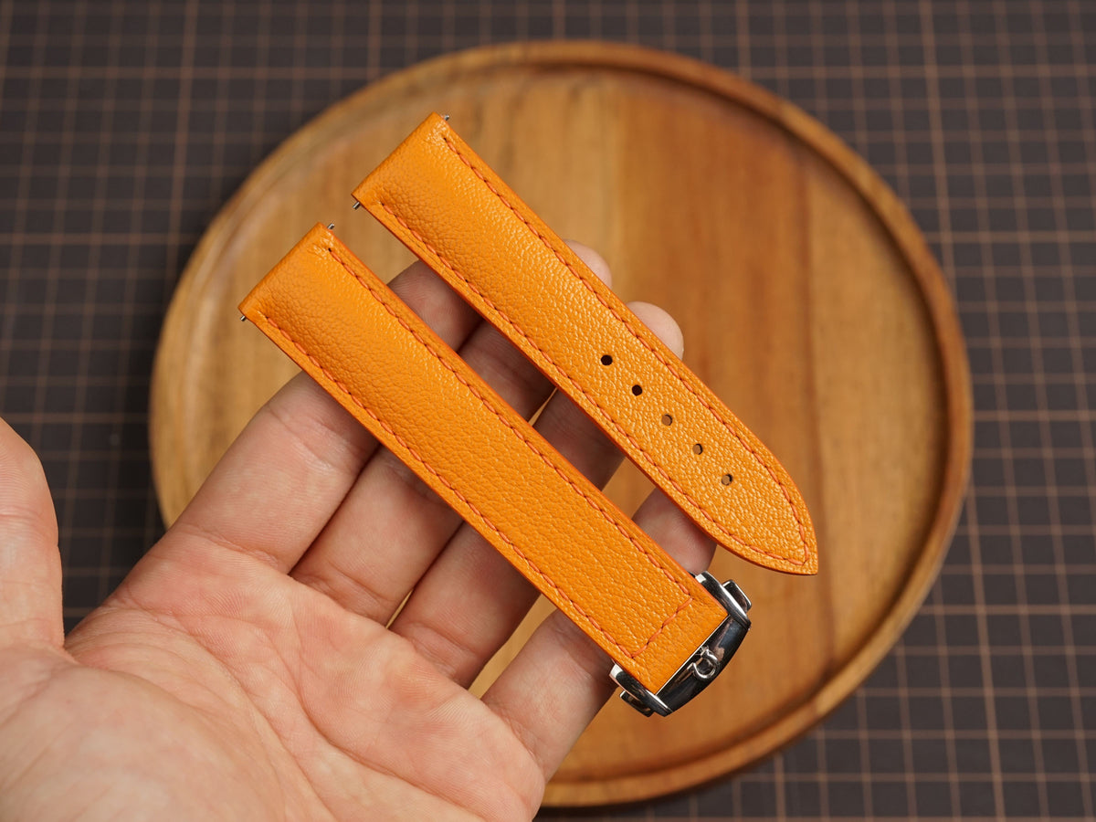 Bespoke Orange Alran Leather Watch Strap for Omega with Deployant Clasp