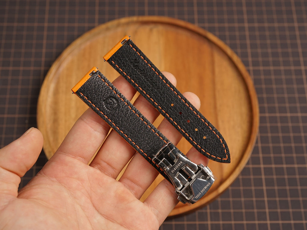 Bespoke Orange Alran Leather Watch Strap for Omega with Deployant Clasp