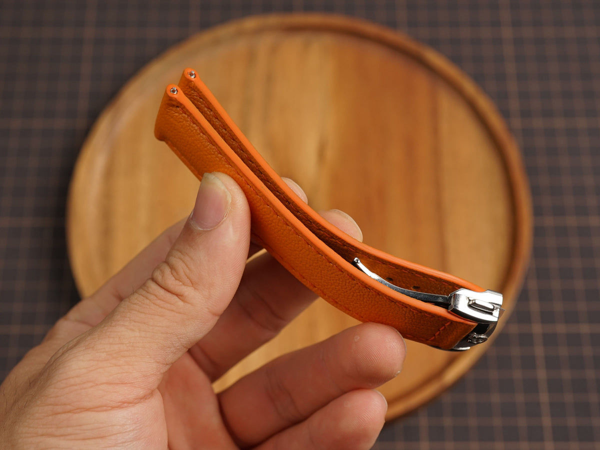 Bespoke Orange Alran Leather Watch Strap for Omega with Deployant Clasp