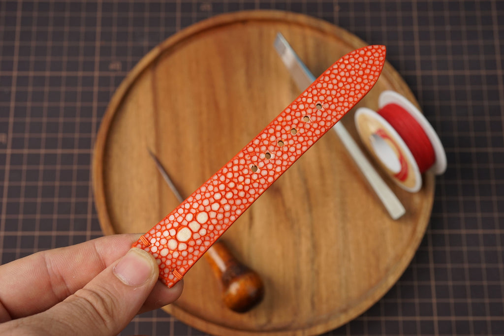 Bespoke Orange Double Pearl Stingray Leather Watch Strap 16/17/18/19/20/21/22/23/24/26/27mm