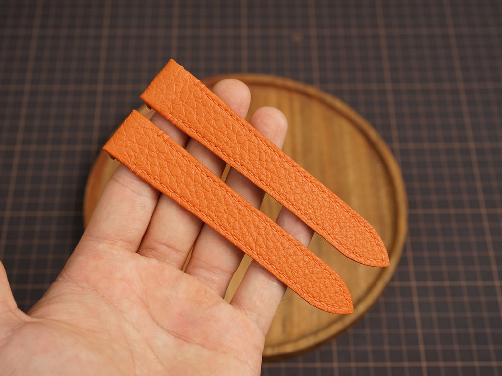 Bespoke Orange Togo Leather Watch Strap for Cartier Santos, Roadster, Dumont