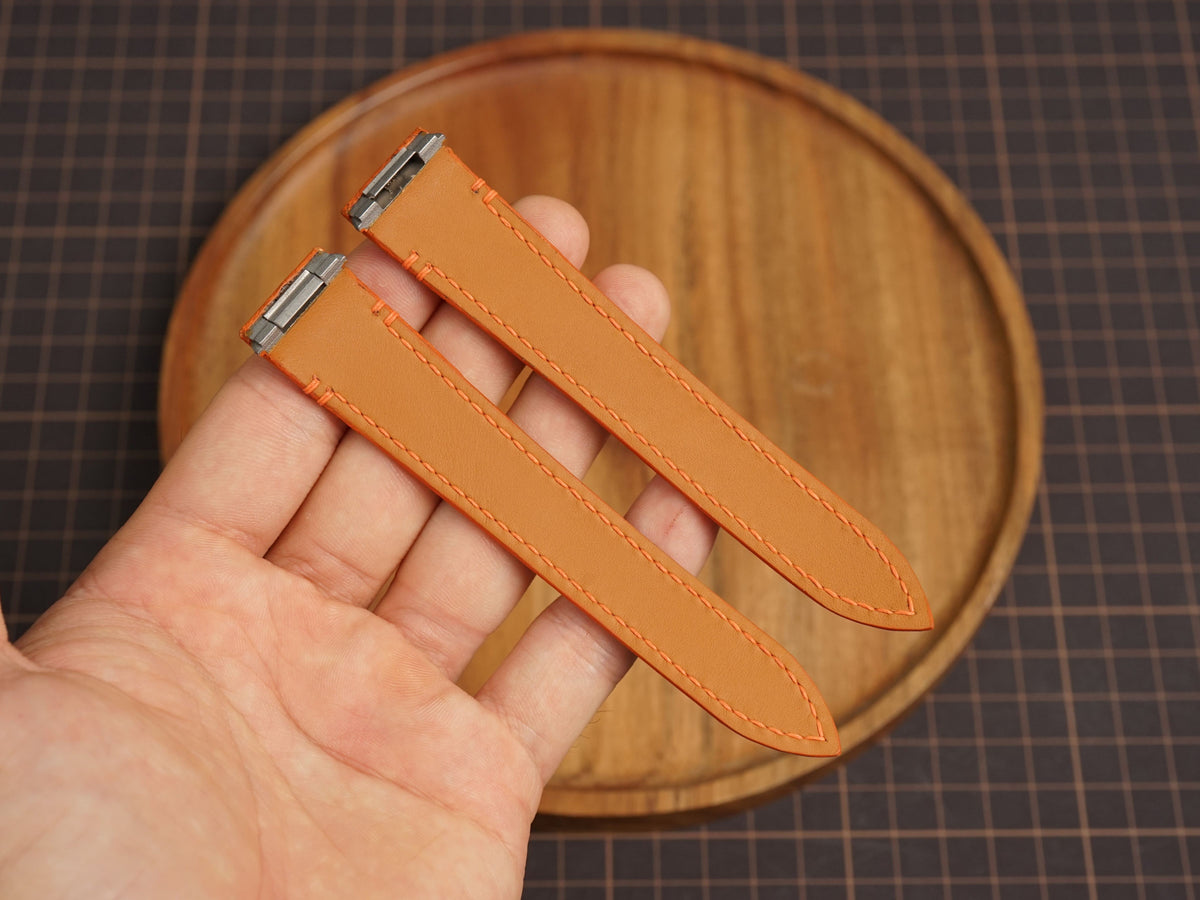 Bespoke Orange Togo Leather Watch Strap for Cartier Santos, Roadster, Dumont