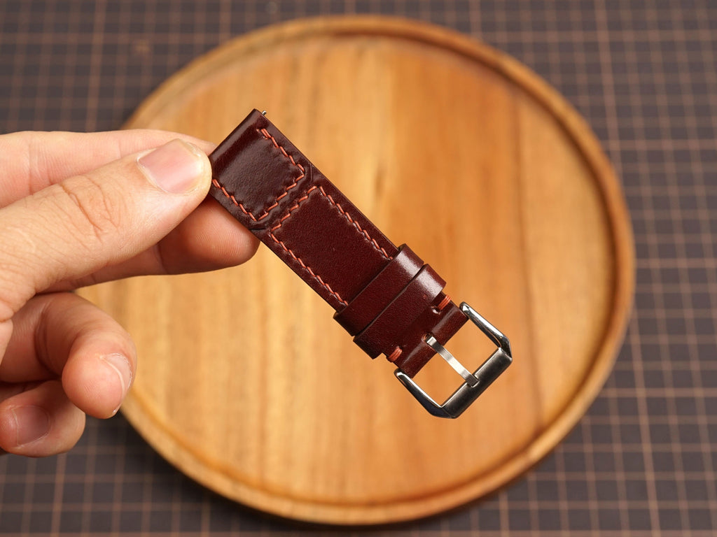 Bespoke Oxblood Burgundy Shell Cordovan Leather Watch Strap for JLC 16/17/18/19/20/21mm