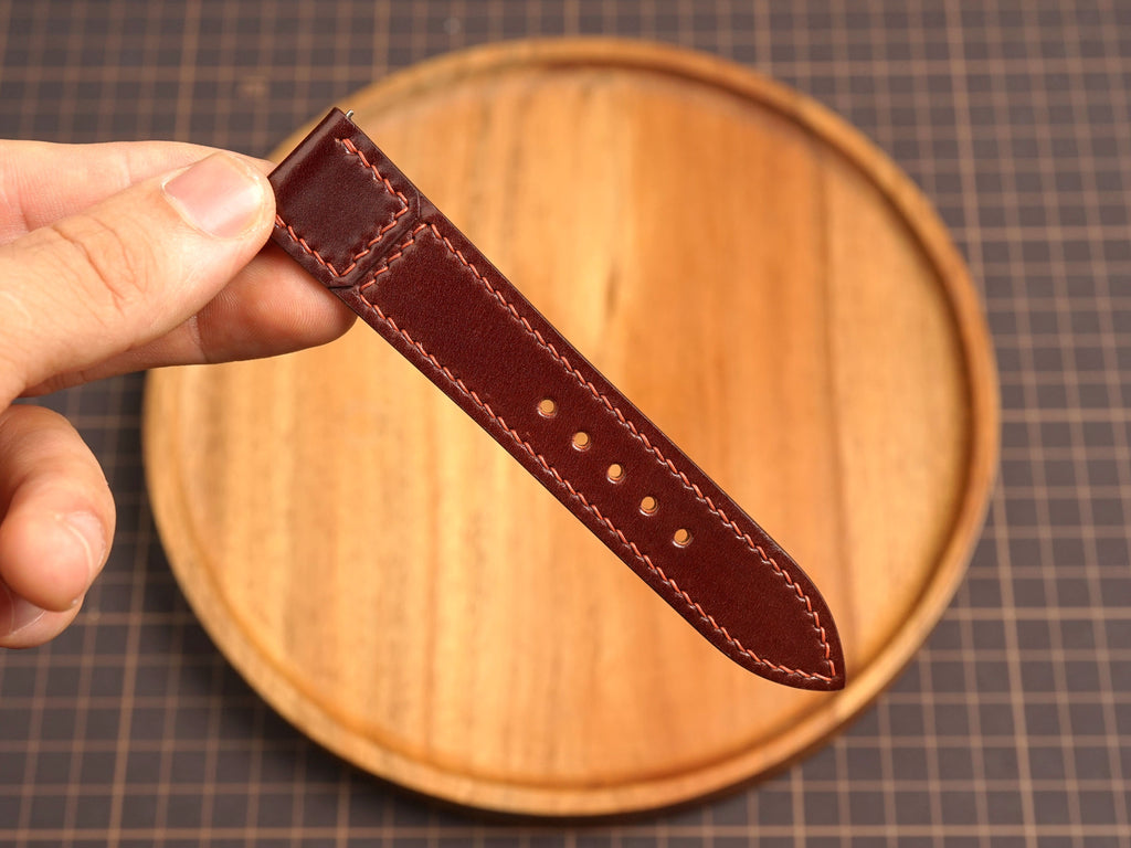 Bespoke Oxblood Burgundy Shell Cordovan Leather Watch Strap for JLC 16/17/18/19/20/21mm