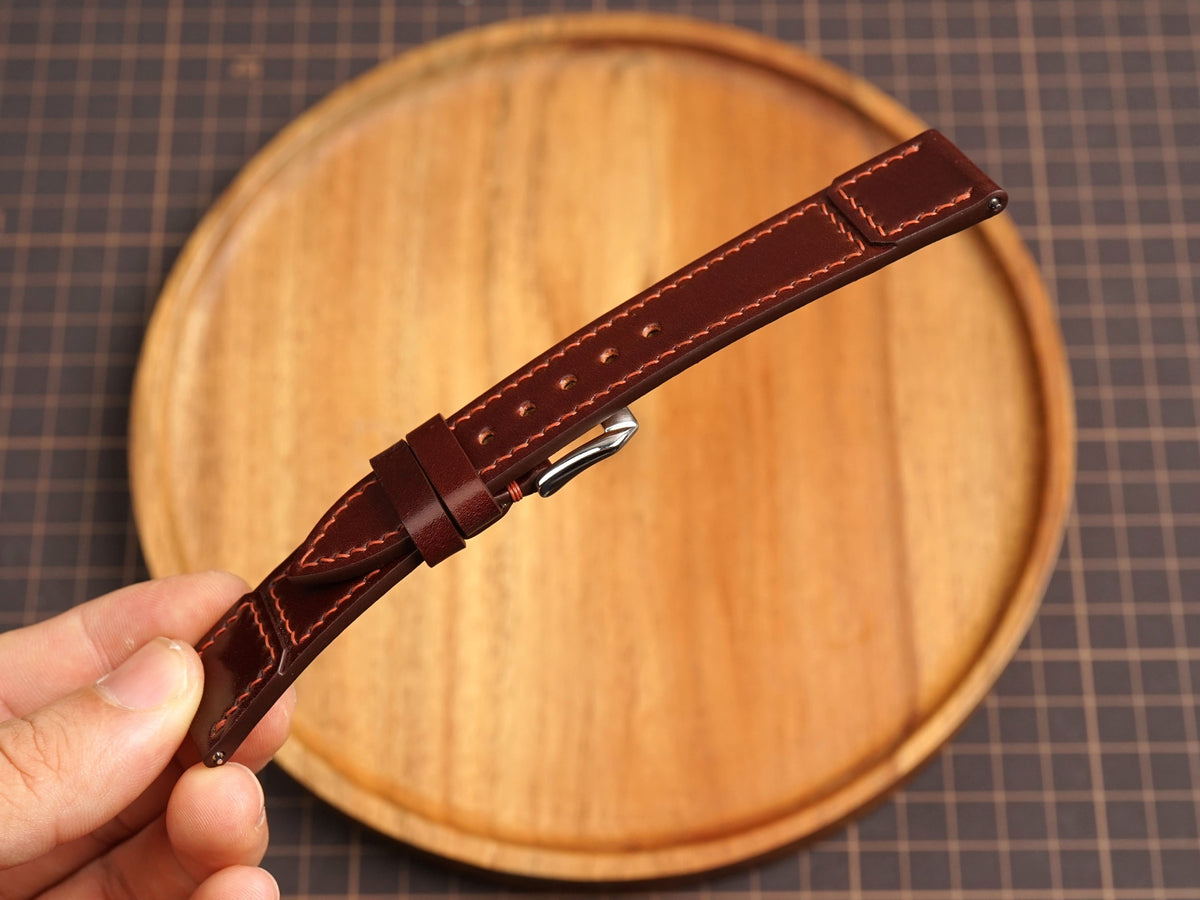 Bespoke Oxblood Burgundy Shell Cordovan Leather Watch Strap for JLC 16/17/18/19/20/21mm