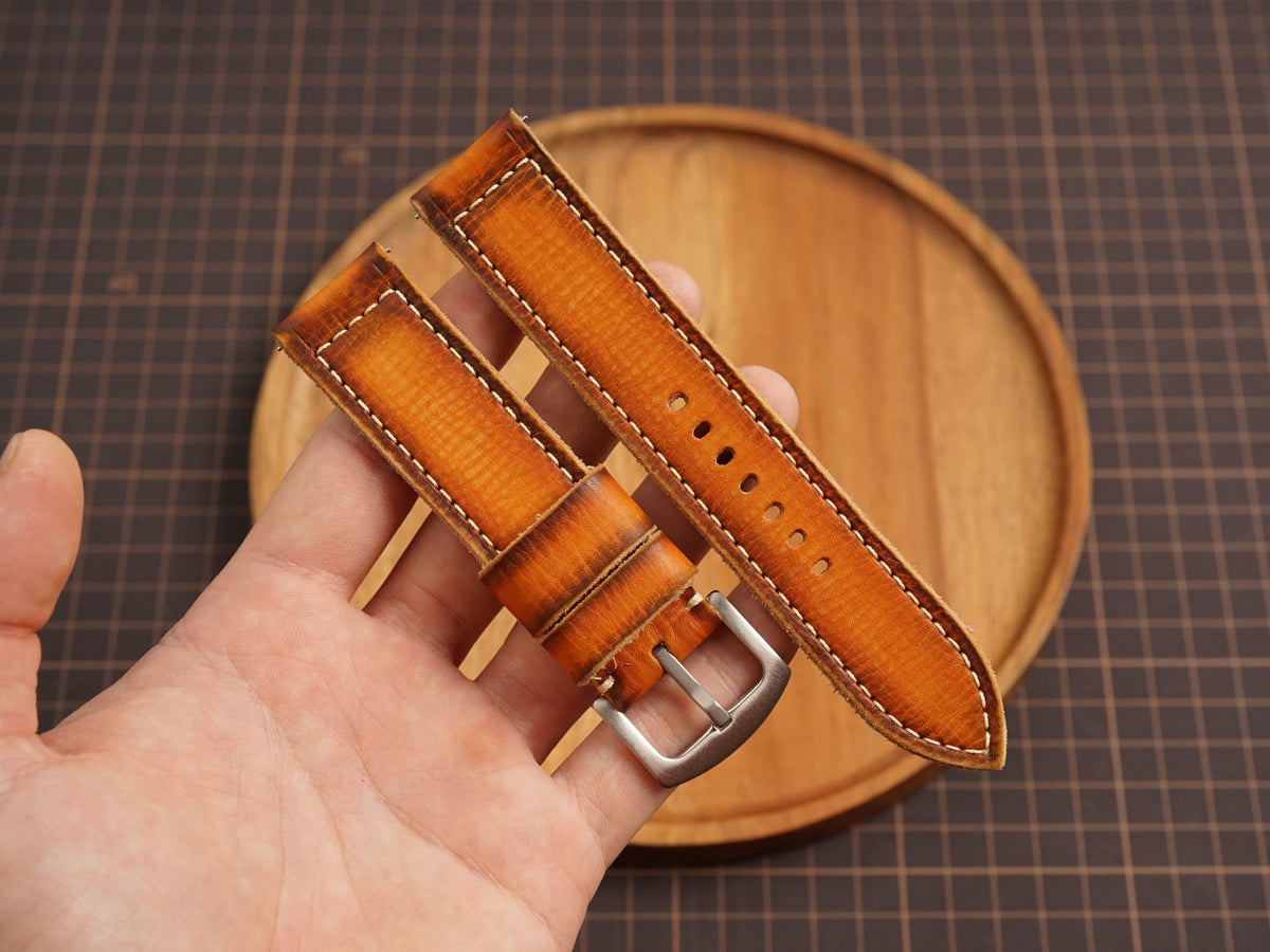 Bespoke Patina Brown Leather Watch Strap, Diver Watch Band