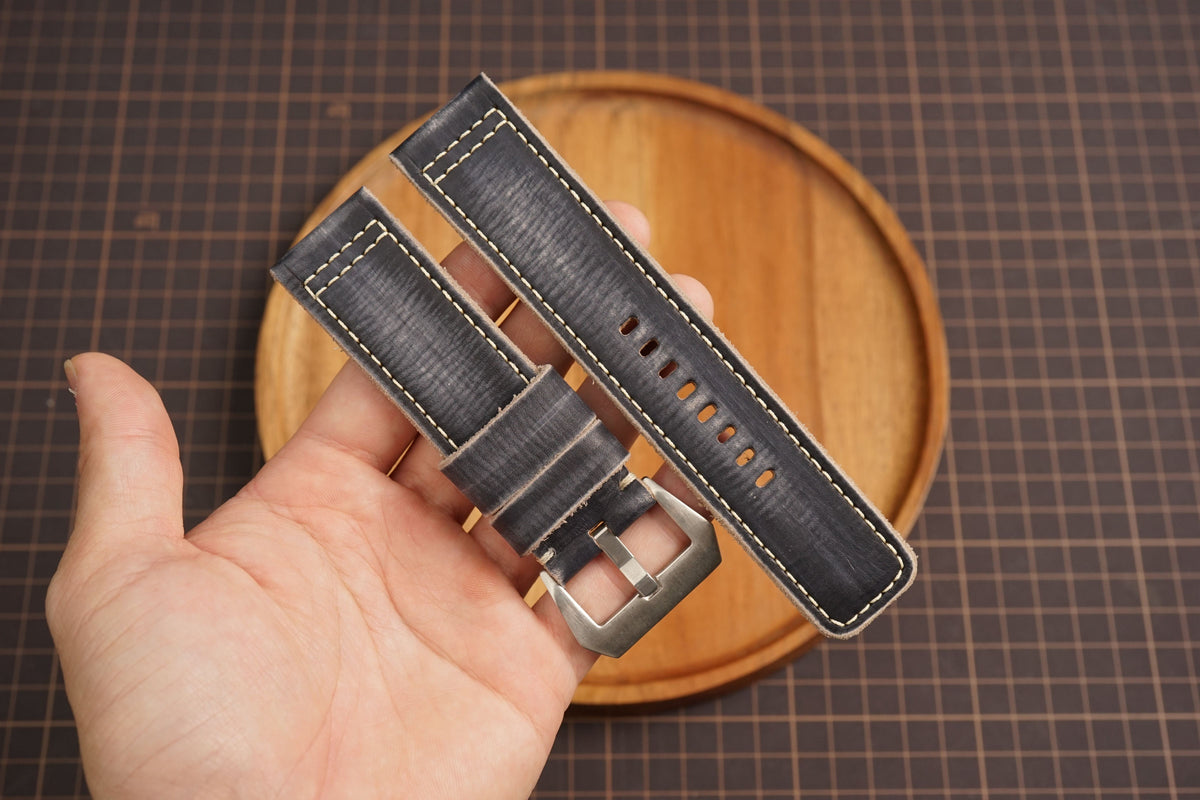 Bespoke Patina Dark Gray Leather Watch Strap for Panerai 20/22/24/26/27mm