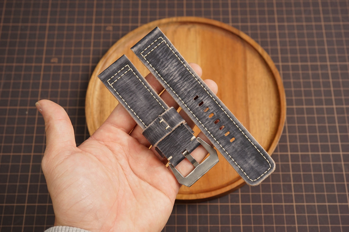 Bespoke Patina Dark Gray Leather Watch Strap for Panerai 20/22/24/26/27mm
