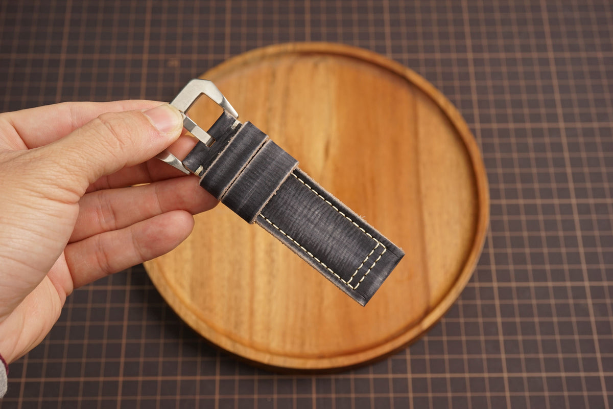 Bespoke Patina Dark Gray Leather Watch Strap for Panerai 20/22/24/26/27mm