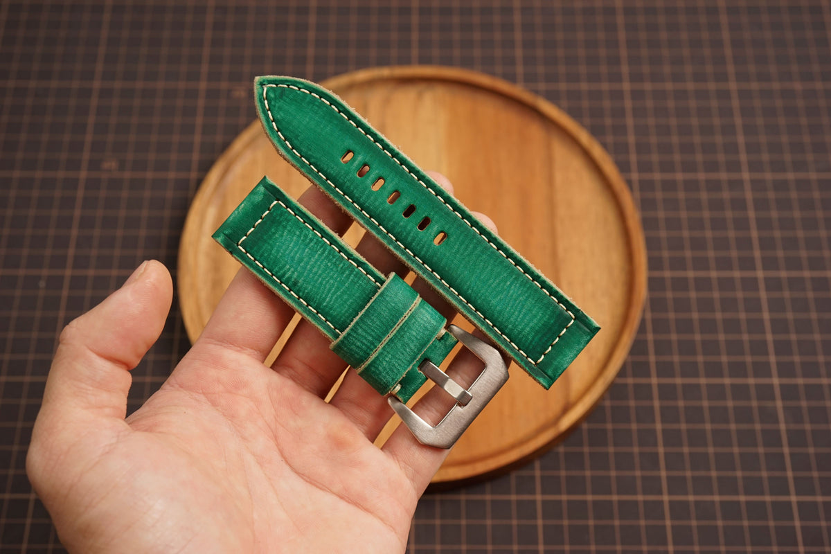 Bespoke Patina Green Leather Watch Strap for Panerai 20/22/24/26/27mm