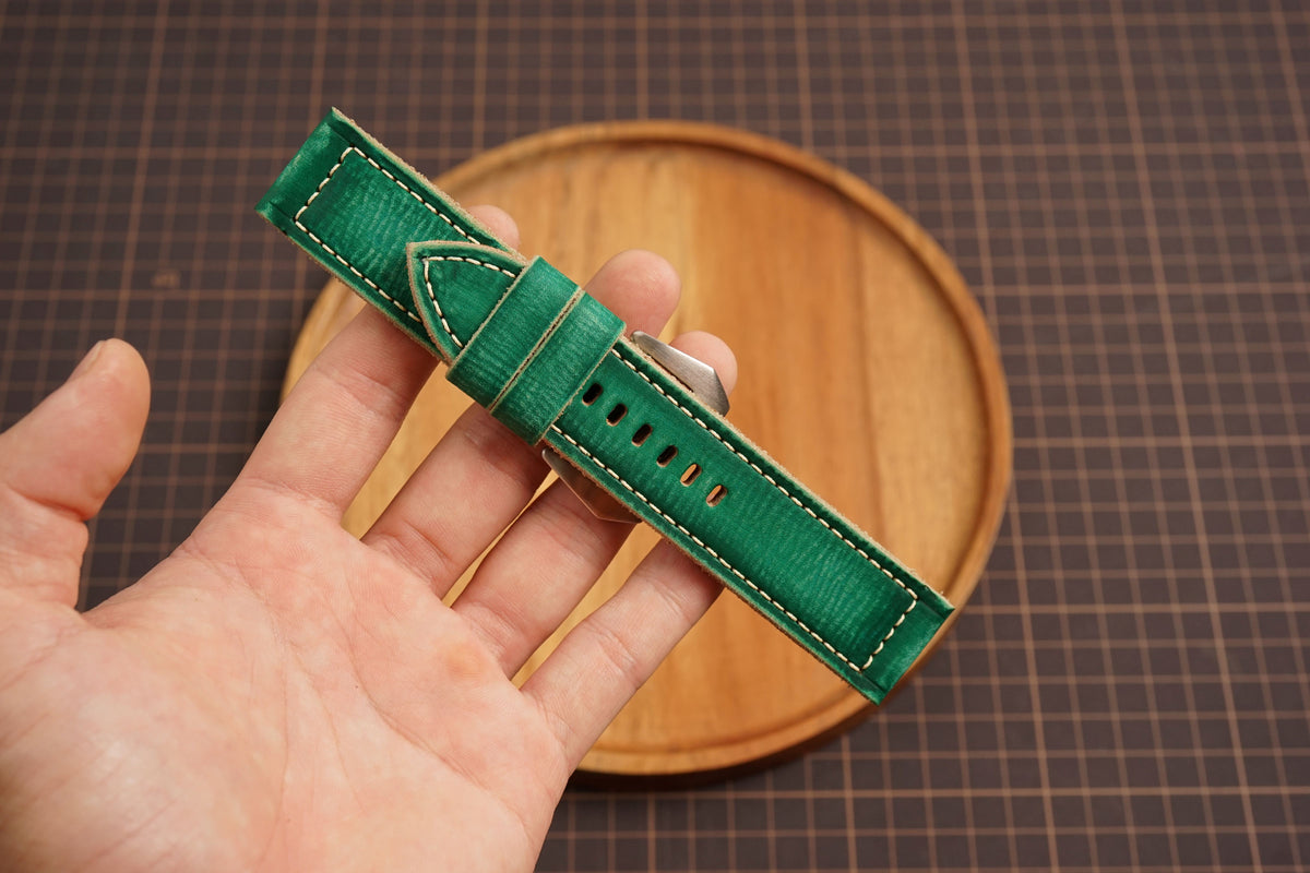Bespoke Patina Green Leather Watch Strap for Panerai 20/22/24/26/27mm