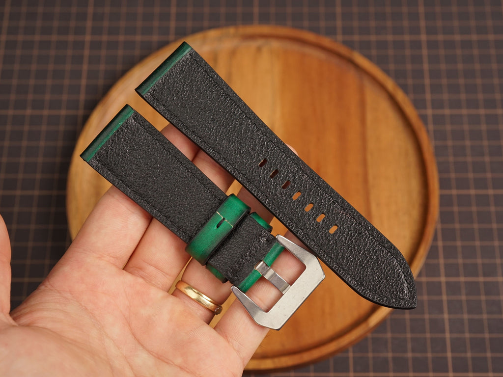 Bespoke Hand-dyed Patina Green Leather Watch Strap for Panerai 20/22/24/26/27mm