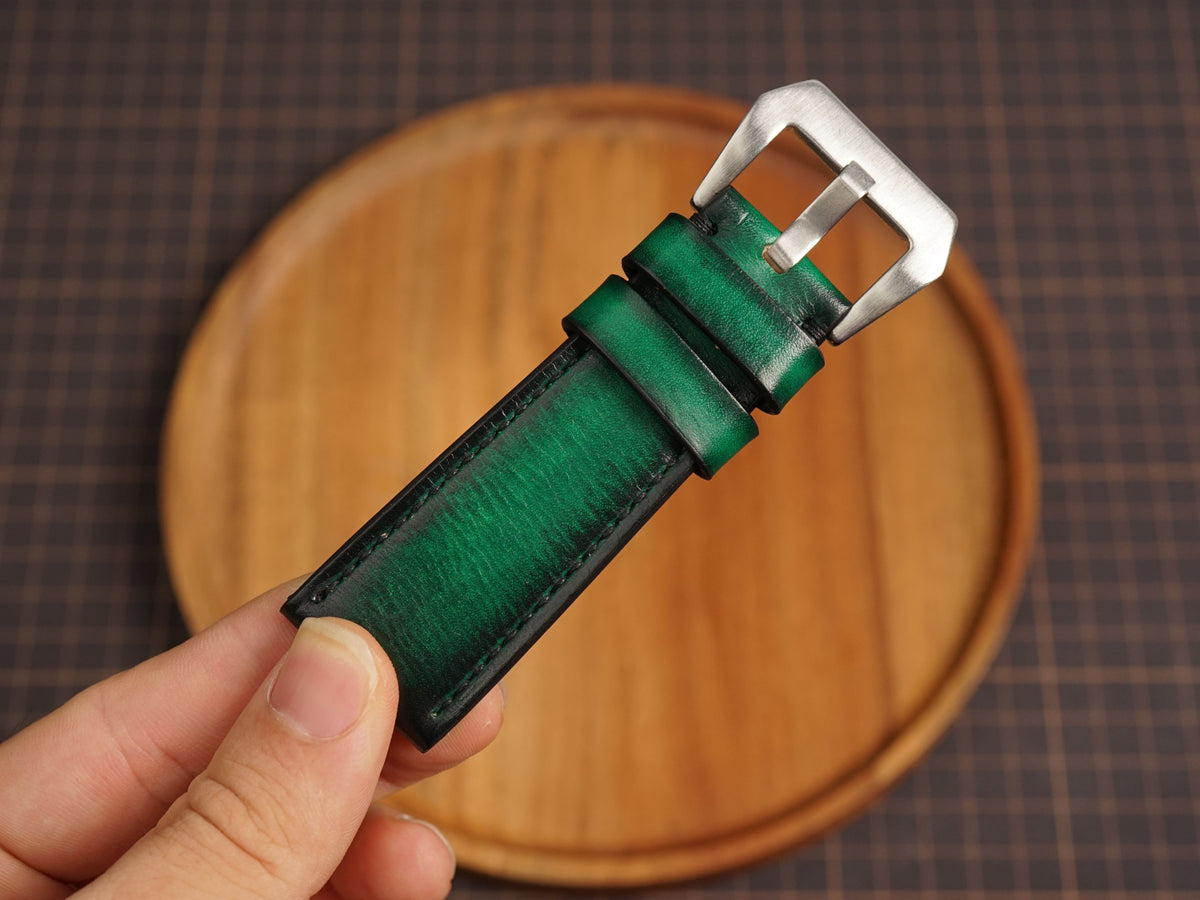 Bespoke Hand-dyed Patina Green Leather Watch Strap for Panerai 20/22/24/26/27mm