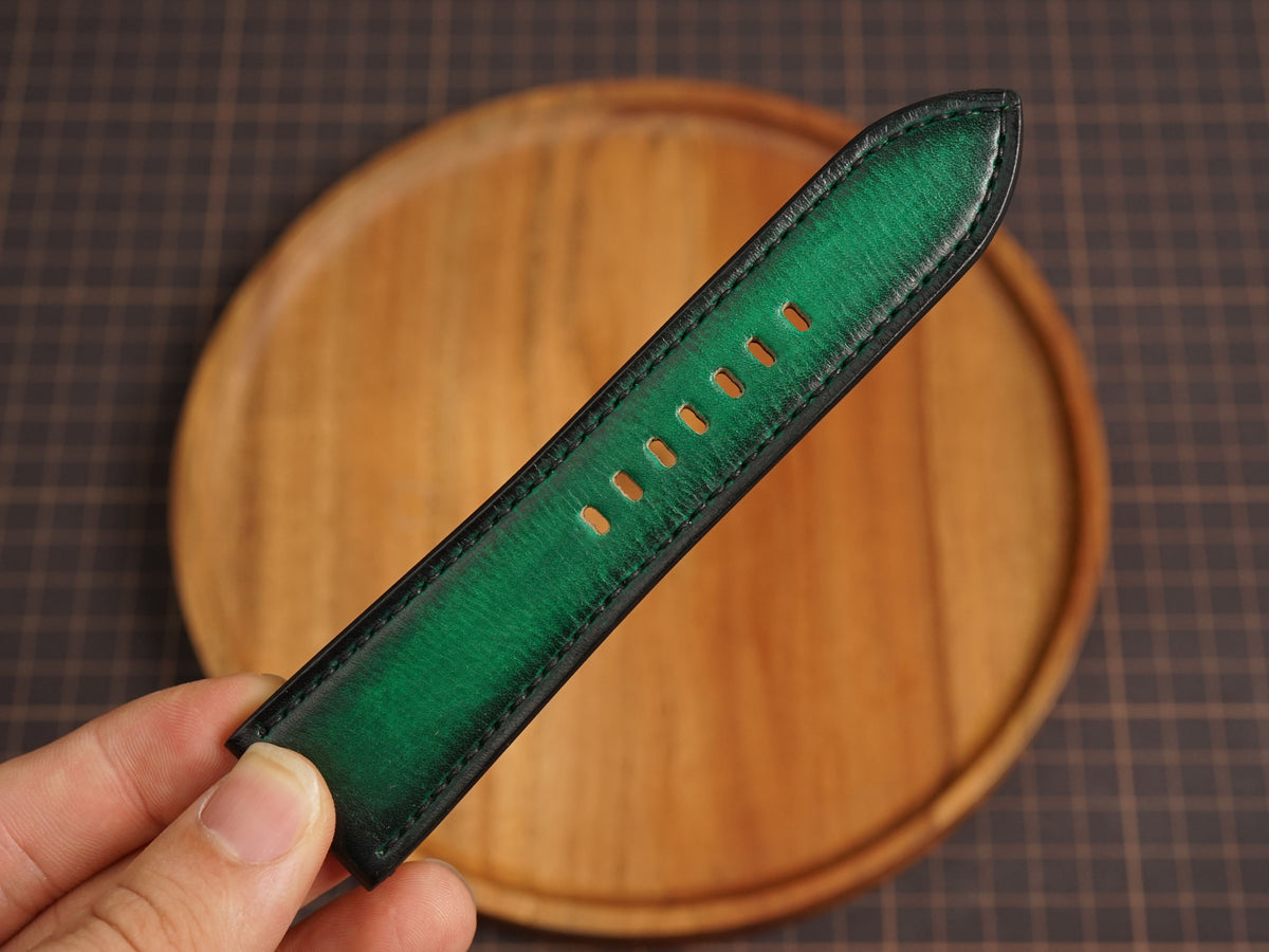 Bespoke Hand-dyed Patina Green Leather Watch Strap for Panerai 20/22/24/26/27mm
