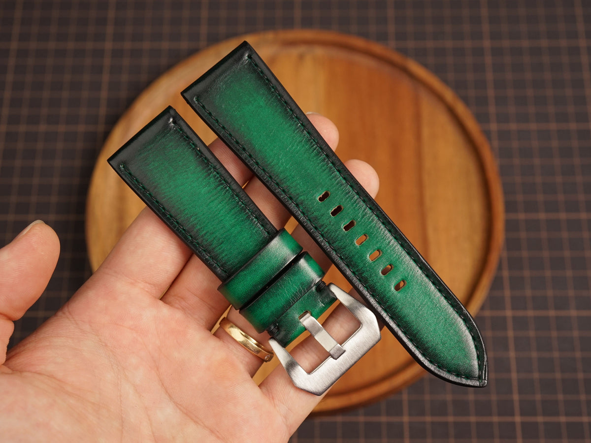 Bespoke Hand-dyed Patina Green Leather Watch Strap for Panerai 20/22/24/26/27mm