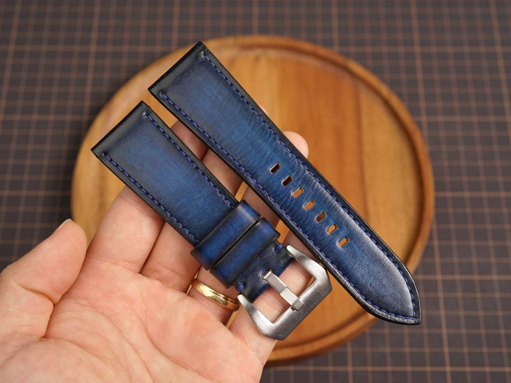 Bespoke Hand-dyed Patina Navy Leather Watch Strap for Panerai 20/22/24/26/27mm