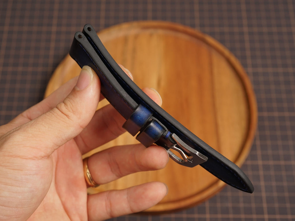 Bespoke Hand-dyed Patina Navy Leather Watch Strap for Panerai 20/22/24/26/27mm