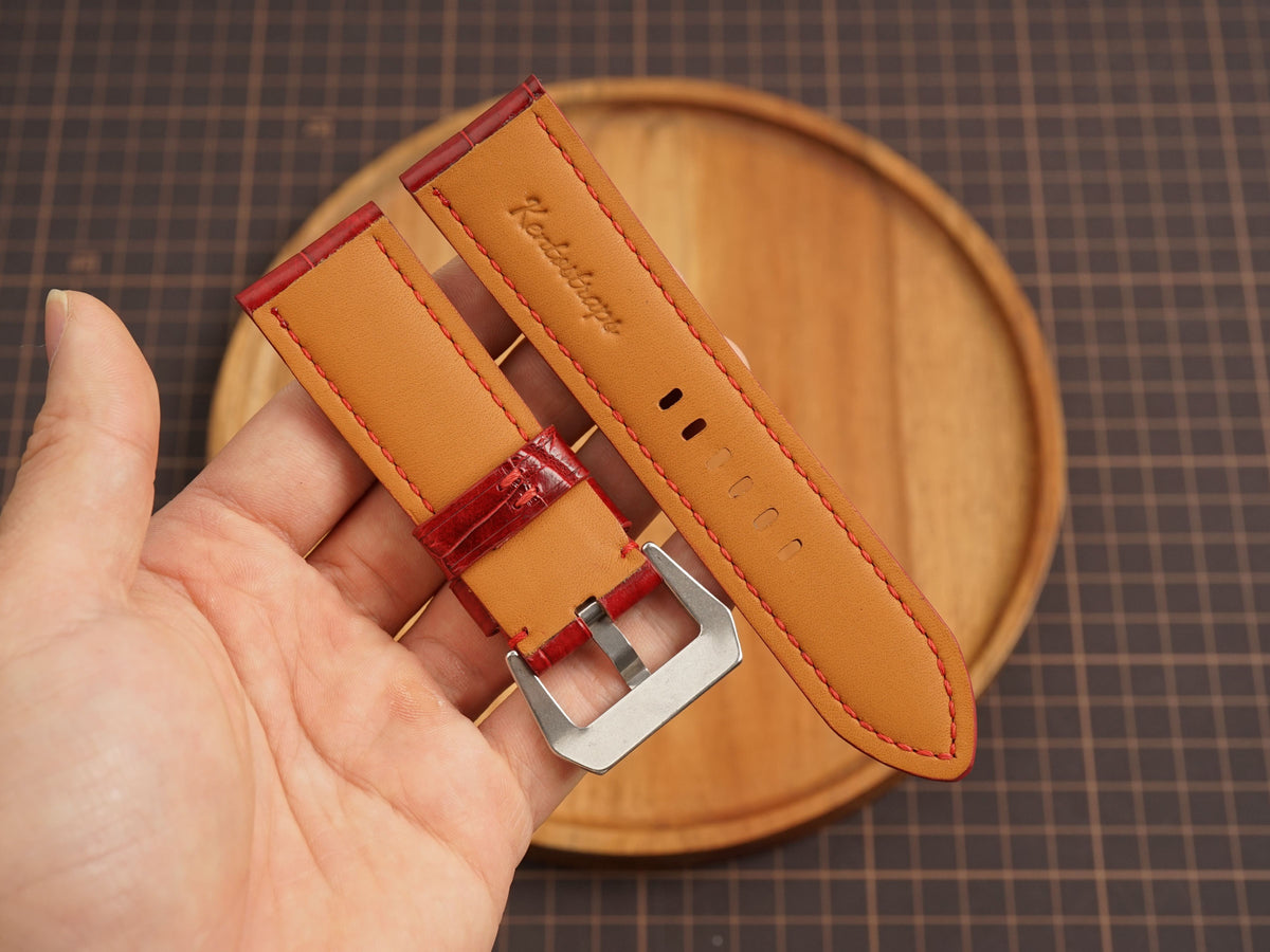 Bespoke Patina Red Alligator Leather Watch Strap for Panerai 20/22/24/26/27mm