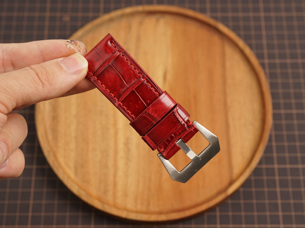 Bespoke Patina Red Alligator Leather Watch Strap for Panerai 20/22/24/26/27mm
