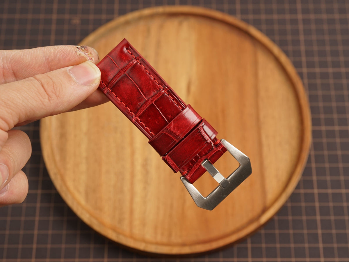 Bespoke Patina Red Alligator Leather Watch Strap for Panerai 20/22/24/26/27mm