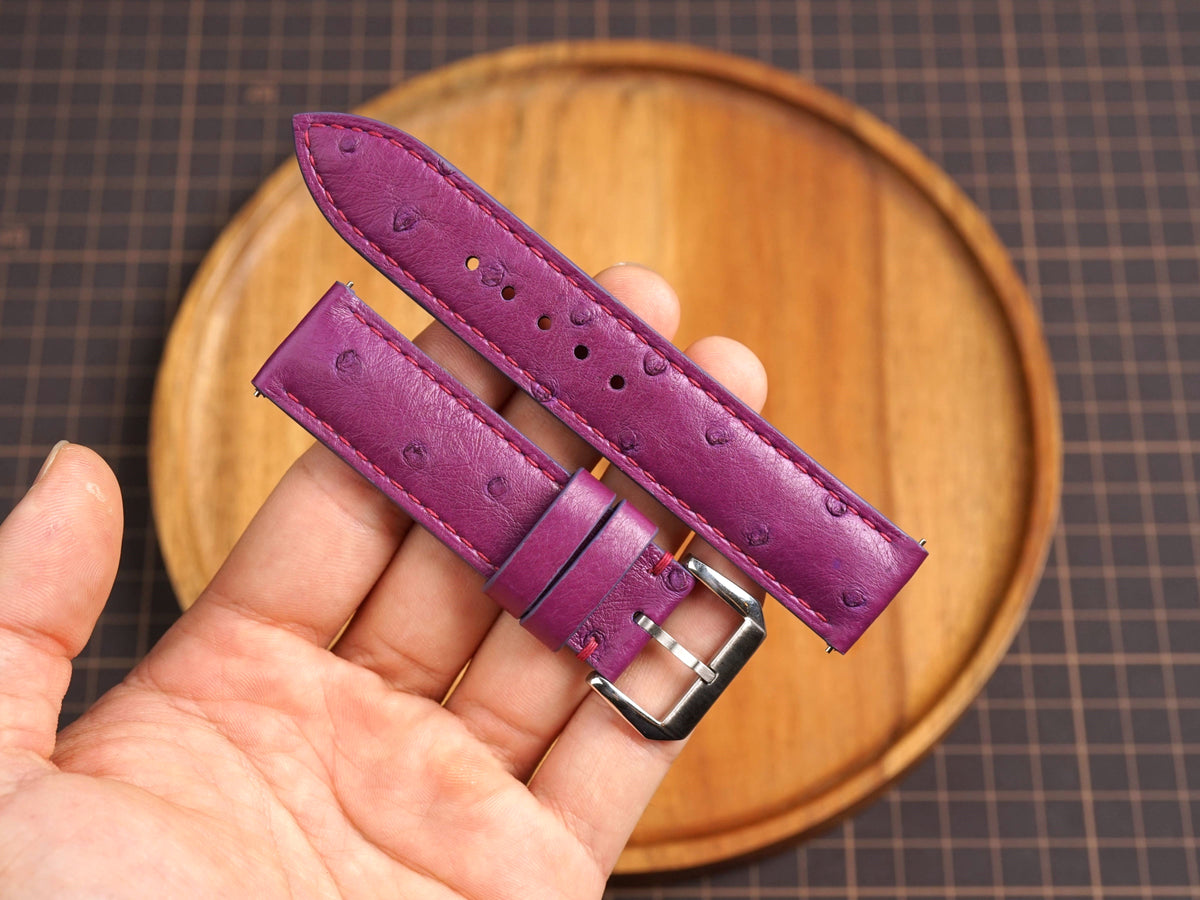 Bespoke Purple Ostrich Leather Watch Strap, Dress Watch Band