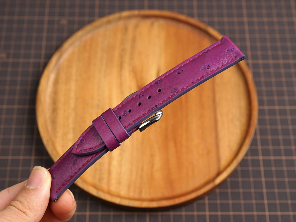Bespoke Purple Ostrich Leather Watch Strap, Dress Watch Band