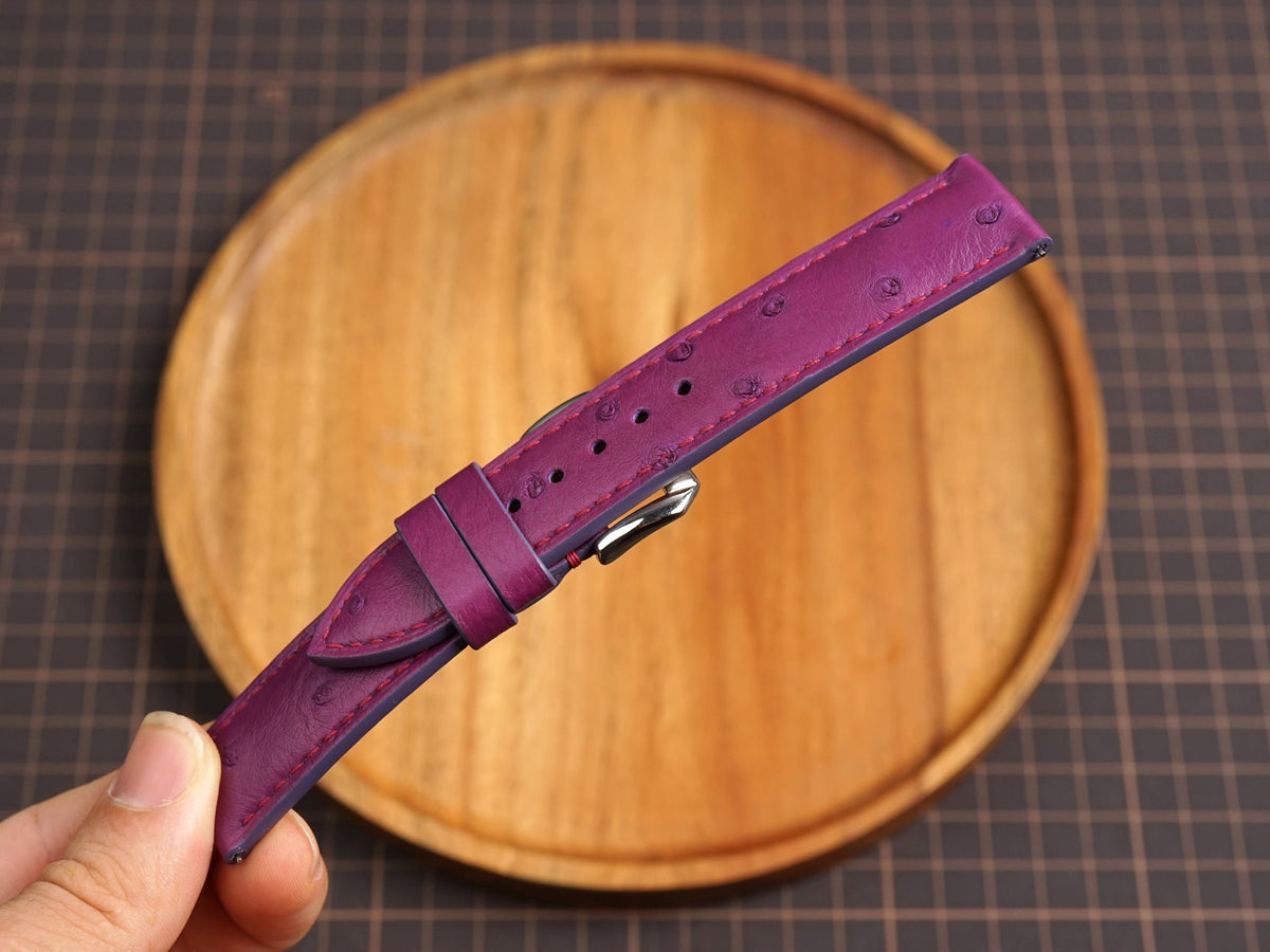 Bespoke Purple Ostrich Leather Watch Strap, Dress Watch Band