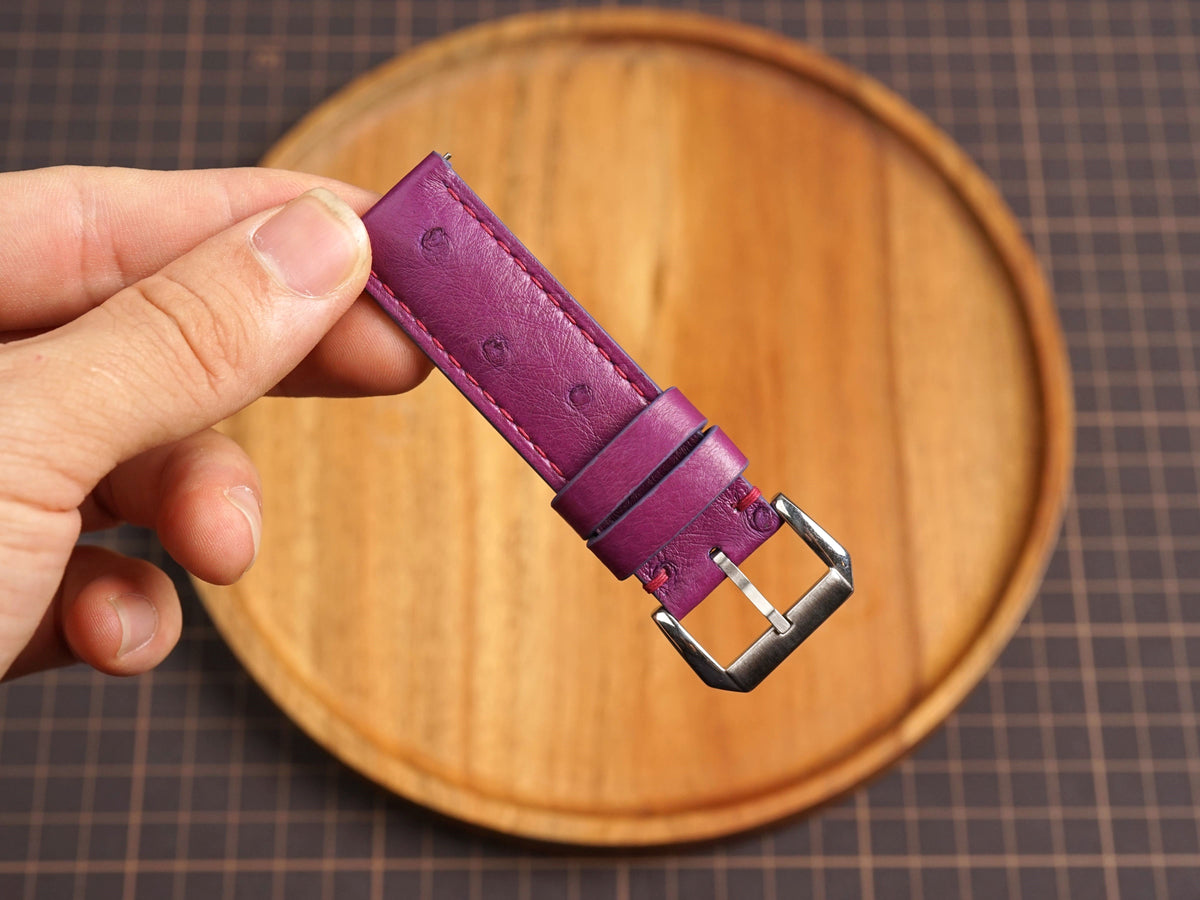 Bespoke Purple Ostrich Leather Watch Strap, Dress Watch Band