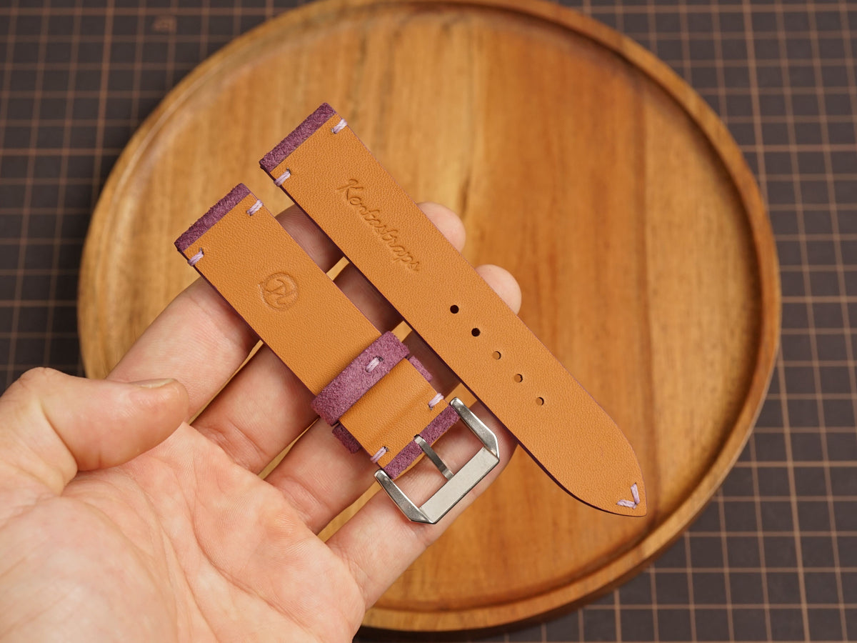 Bespoke Berry Purple Suede Leather Watch Strap, Vintage Watch Band