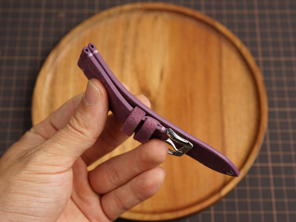 Bespoke Berry Purple Suede Leather Watch Strap, Vintage Watch Band