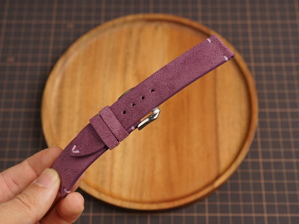 Bespoke Berry Purple Suede Leather Watch Strap, Vintage Watch Band