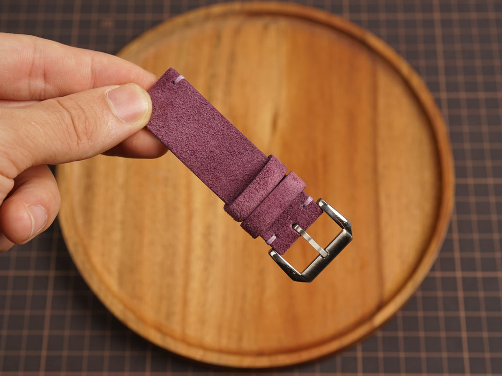 Bespoke Berry Purple Suede Leather Watch Strap, Vintage Watch Band