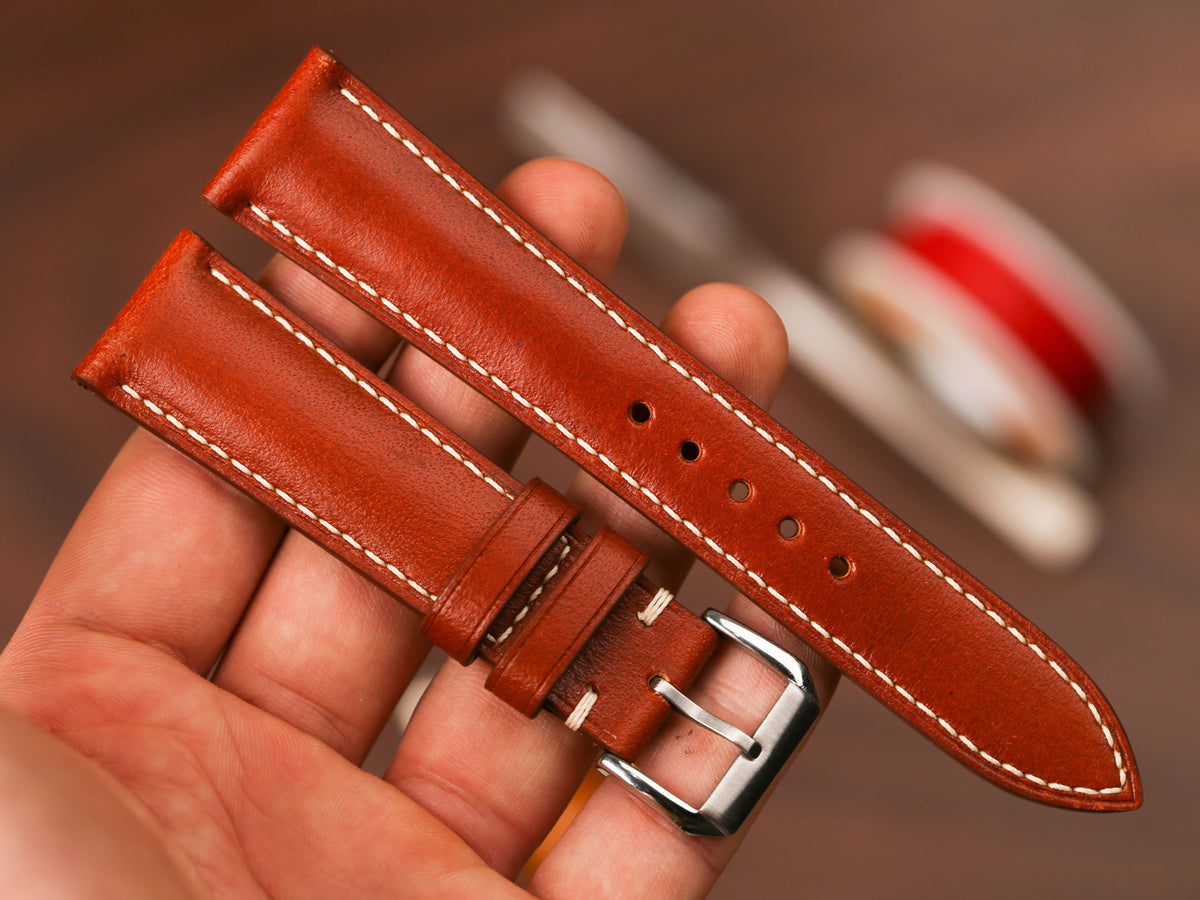 Bespoke Red Brown Leather Watch Strap, Dress Watch Band