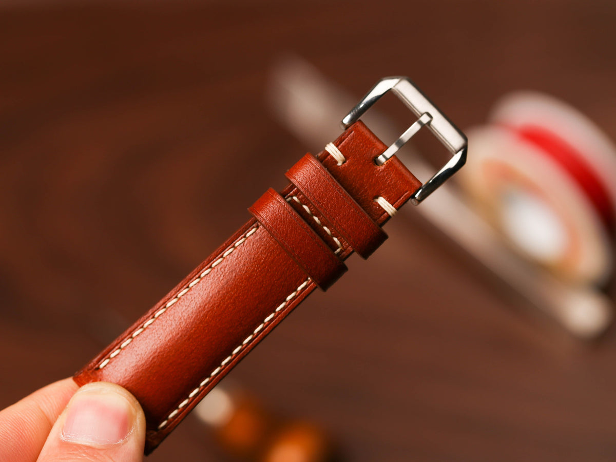 Bespoke Red Brown Leather Watch Strap, Dress Watch Band