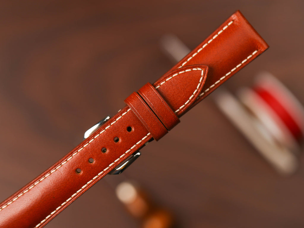 Bespoke Red Brown Leather Watch Strap, Dress Watch Band