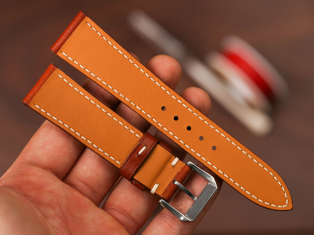 Bespoke Red Brown Leather Watch Strap, Dress Watch Band