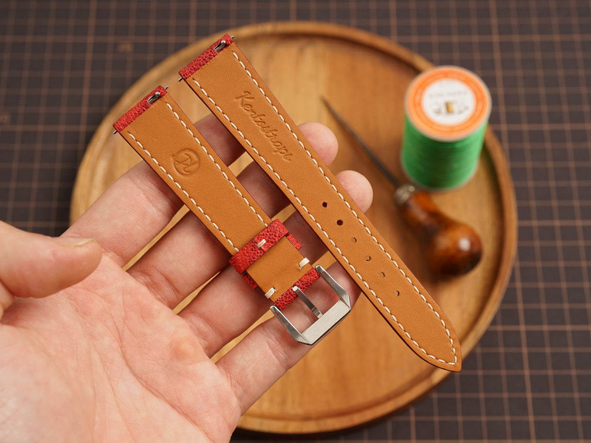Bespoke Red Nubuck Exotic Leather Watch Strap, Dress Watch Band