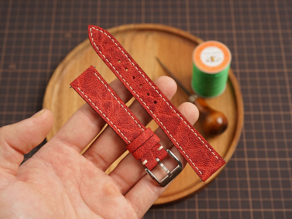 Bespoke Red Nubuck Exotic Leather Watch Strap, Dress Watch Band