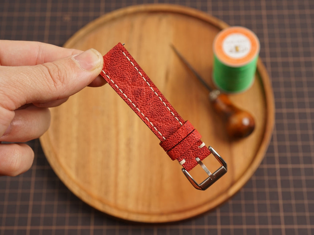 Bespoke Red Nubuck Exotic Leather Watch Strap, Dress Watch Band