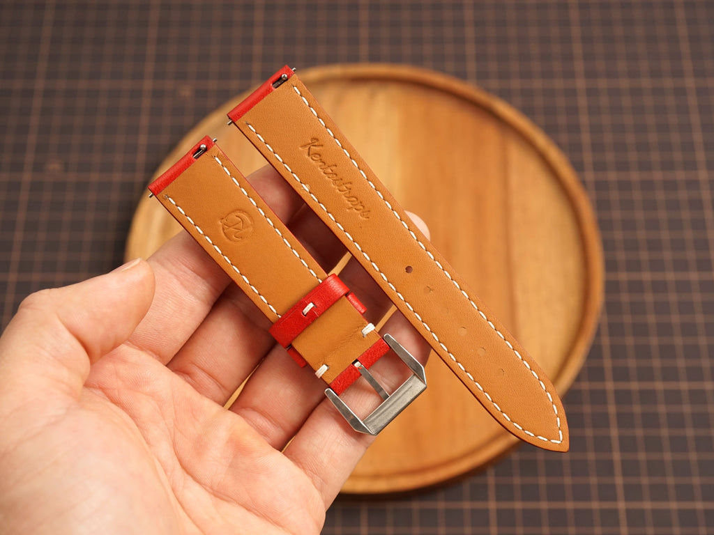 Bespoke Red White Rally Racing Buttero Leather Watch Strap, Perforated Watch Band