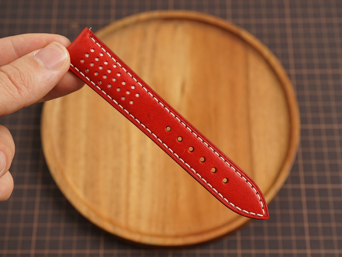 Bespoke Red White Rally Racing Buttero Leather Watch Strap, Perforated Watch Band