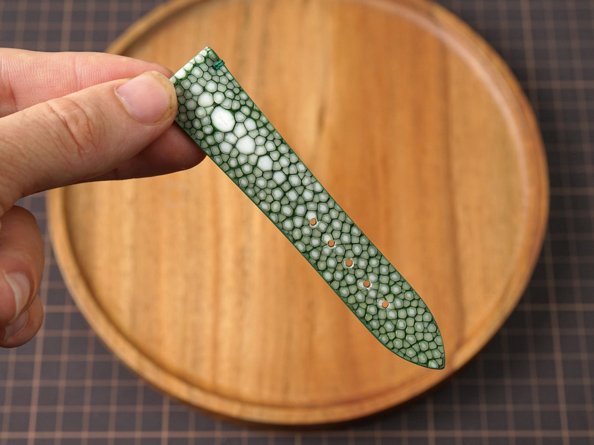 Bespoke Single Pearl Olive Green Stingray Leather Watch Strap, Dress Watch Strap