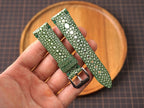 Bespoke Single Pearl Olive Green Stingray Leather Watch Strap, Dress Watch Strap