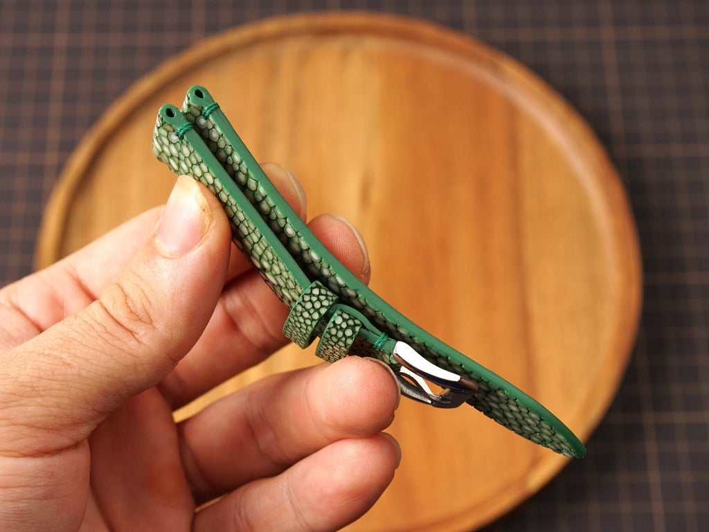 Bespoke Single Pearl Olive Green Stingray Leather Watch Strap, Dress Watch Strap