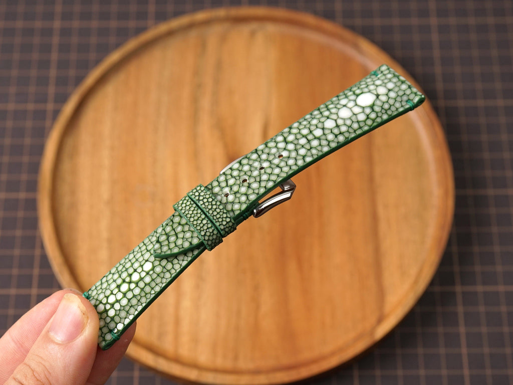 Bespoke Single Pearl Olive Green Stingray Leather Watch Strap, Dress Watch Strap