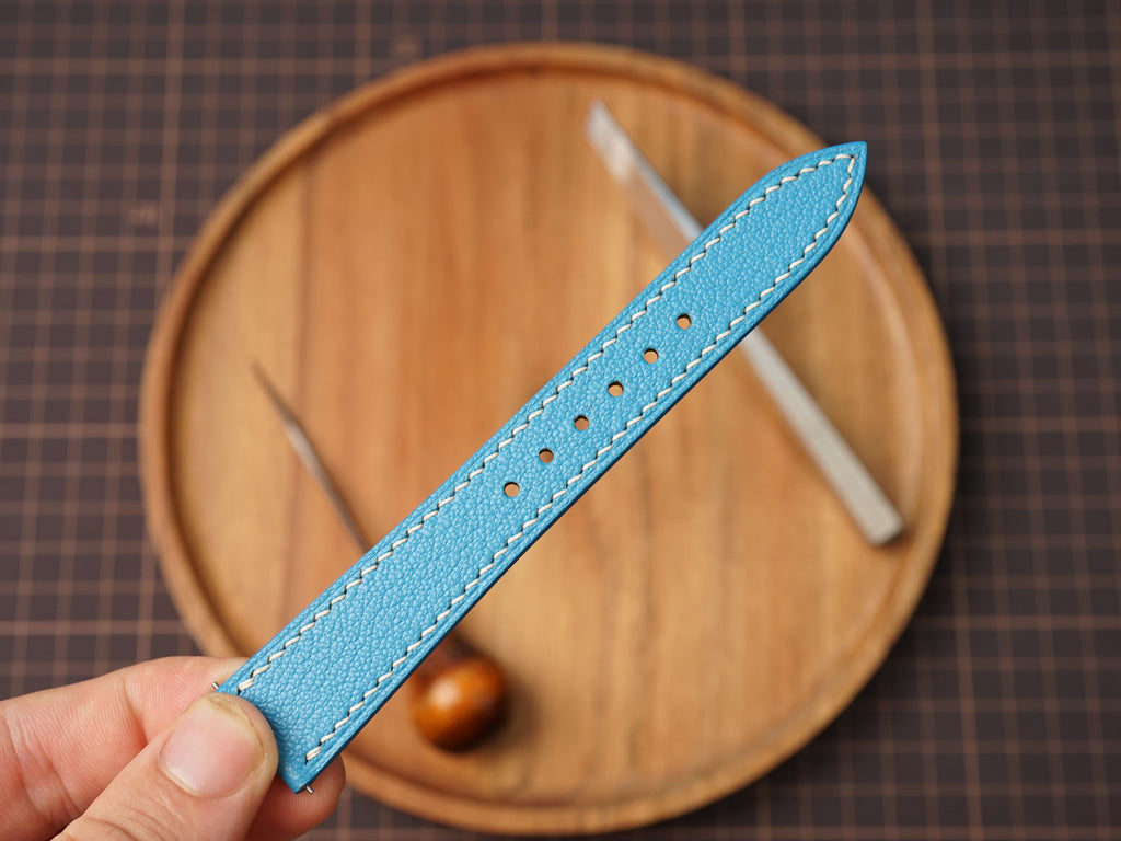 Bespoke Sky Blue Alran Leather Watch Strap, Flat Design, Dress Watch Band