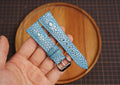 Bespoke Double Pearl Sky Blue Stingray Leather Watch Strap 16/17/18/19/20/21/22/23/24/26mm