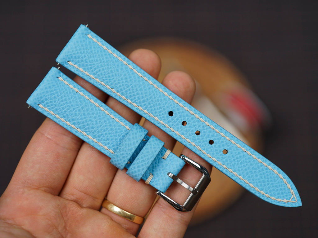 Bespoke Sky Blue Epsom Leather Watch Strap, Dress Watch Band