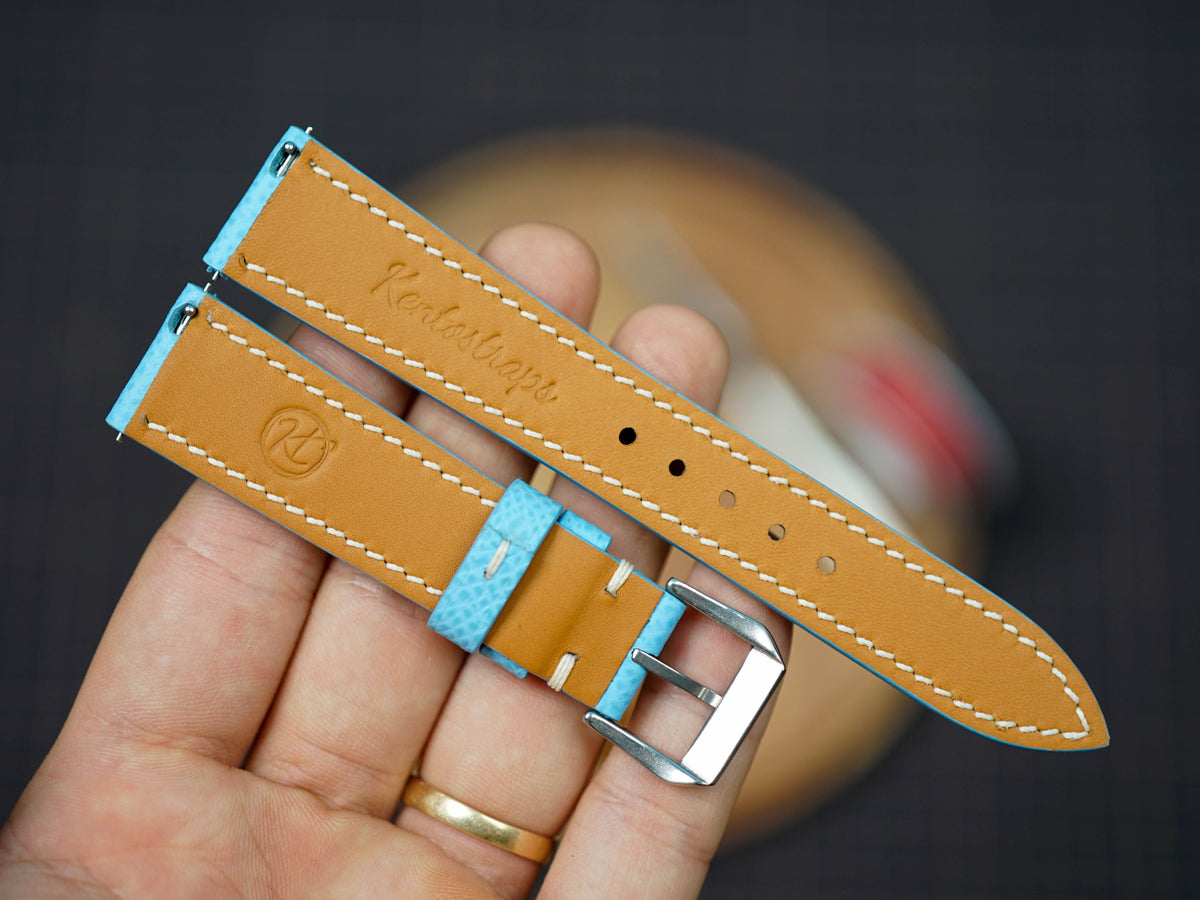 Bespoke Sky Blue Epsom Leather Watch Strap, Dress Watch Band